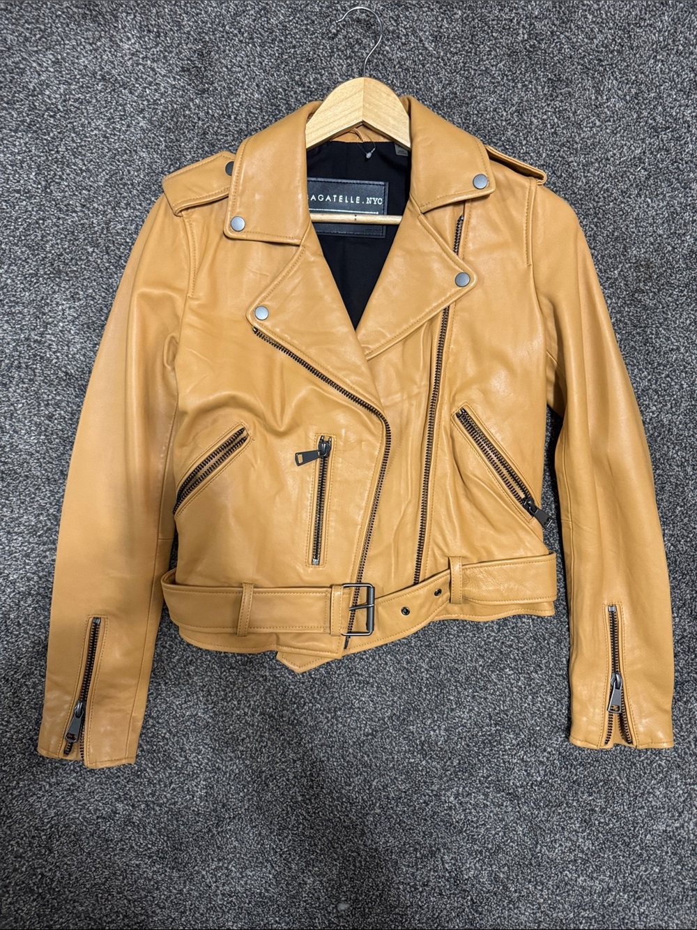 Bagatelle NYC Cognac Mustard Tan Leather Moto Jacket